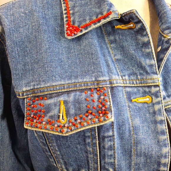 Embellished Denim Jacket Beads Floral Appliques - Picture 5 of 10